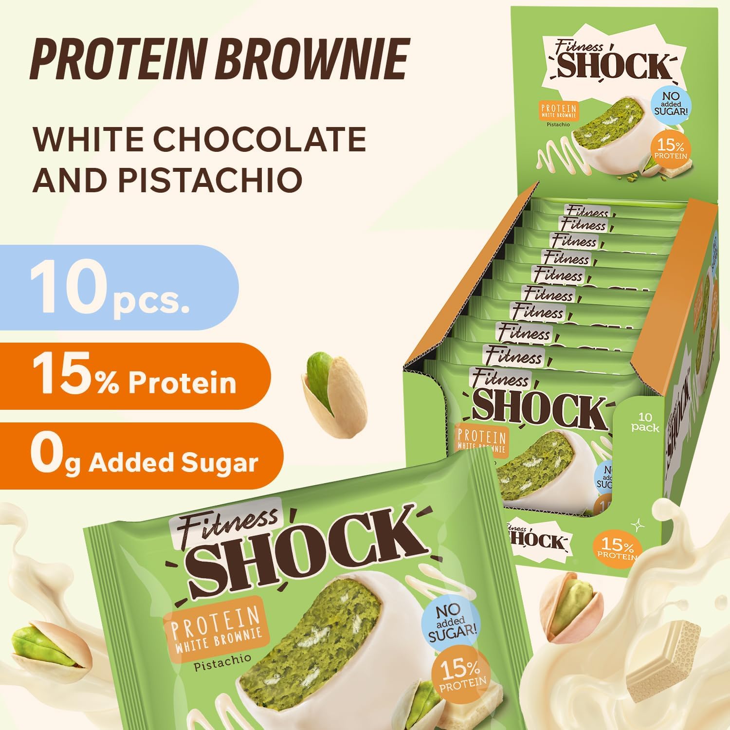 Fitness SHOCK Brownie “White Chocolate & Pistachio”