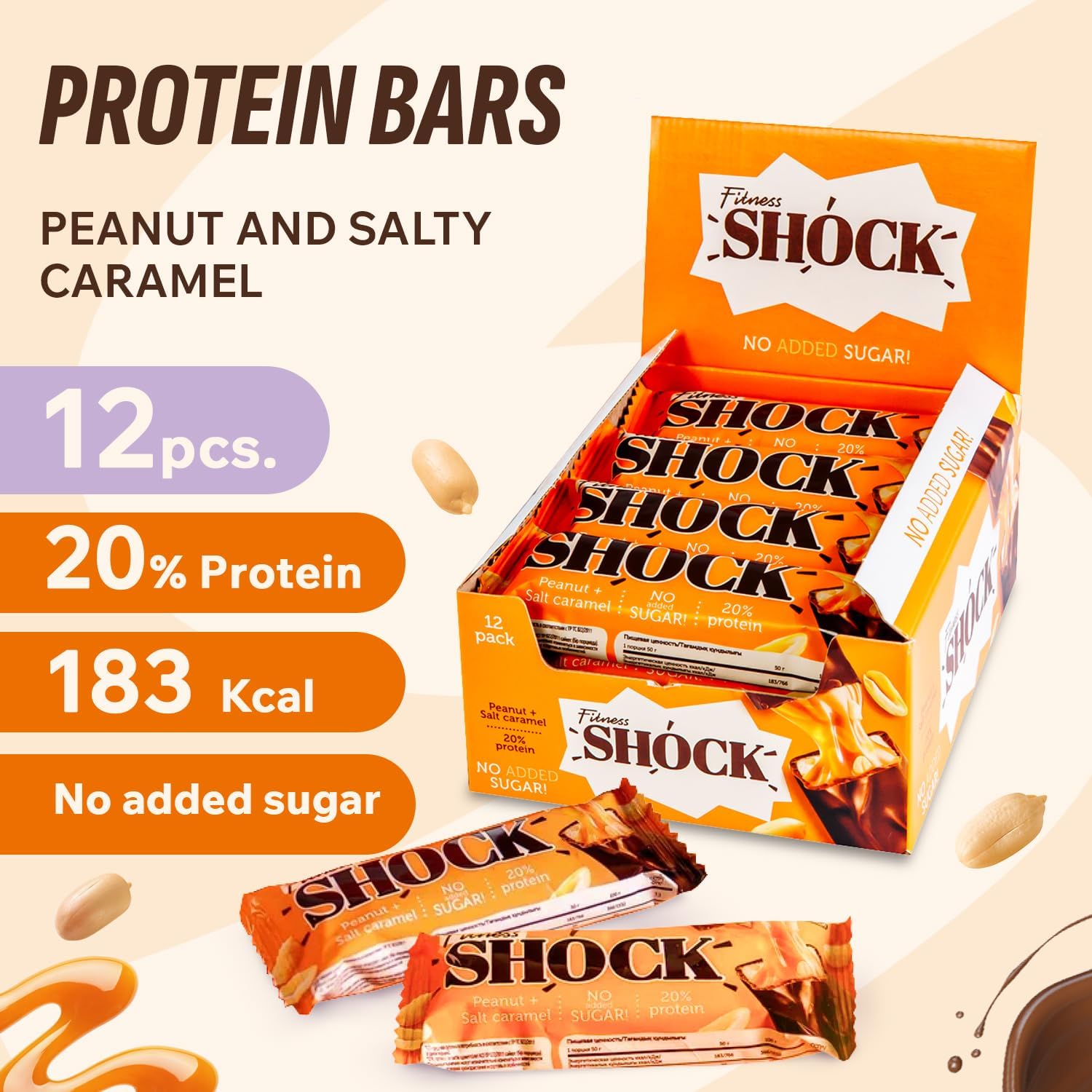 Fitness SHOCK Protein Bar – Peanut & Salted Caramel